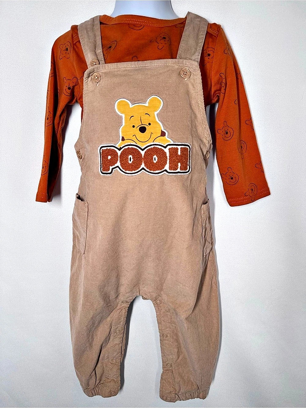 ❤️3/$30 Disney Baby Winnie the Pooh Corduroy Overalls & Shirt 2-Piece Set - 24M